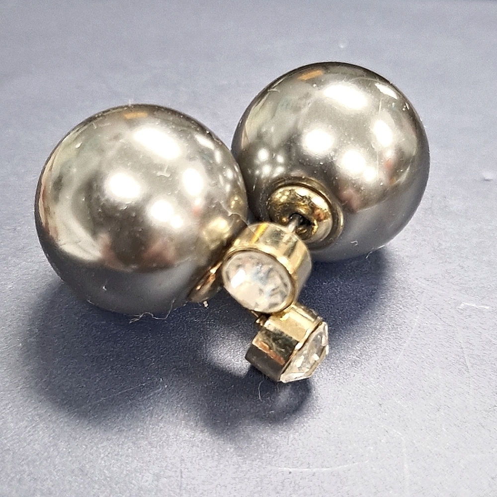 Silver Gold Clear Crystal Double Sided Stud Earrings